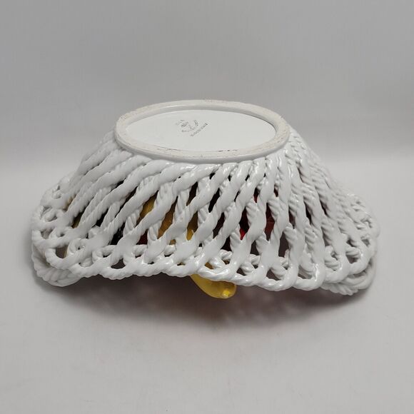 Capodimonte Ceramic Woven Basket Fruit Bowl Centerpiece Hand Painted Italy - Picture 12 of 15